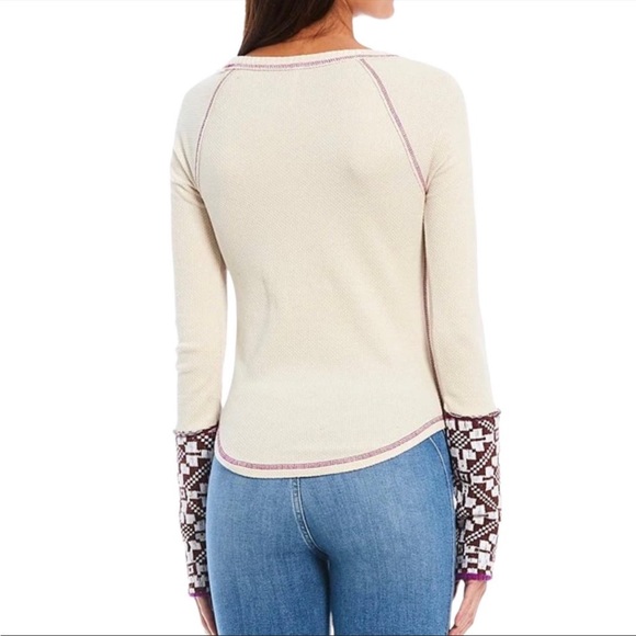 NWT FREE PEOPLE Tan Brown/white thermal sweater - Picture 4 of 11